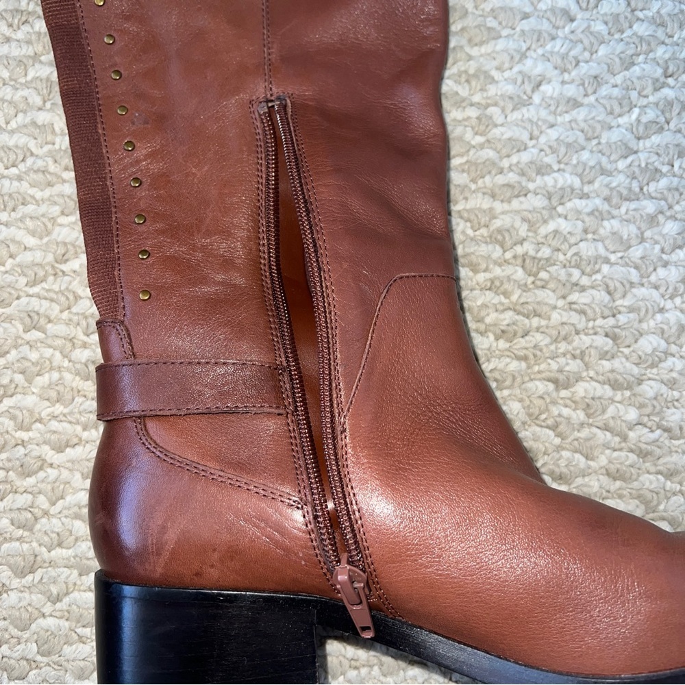 Gibson Latimer Leather Tall Over Knee Boots Riding Gold Tone Studs  SIZE… - Picture 13 of 13